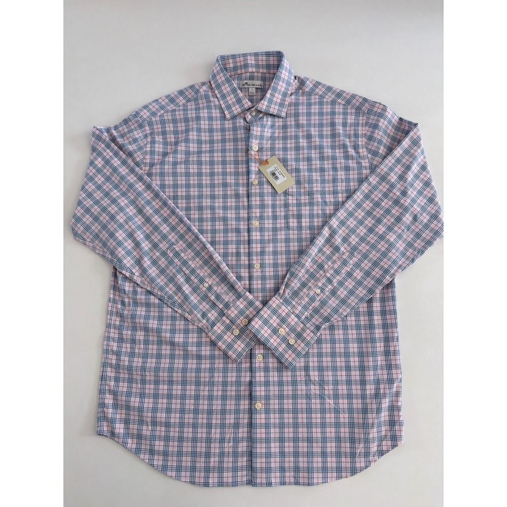 Peter Millar Crown Sport Mens Large Blue Plaid Performance Shirt New With Tags